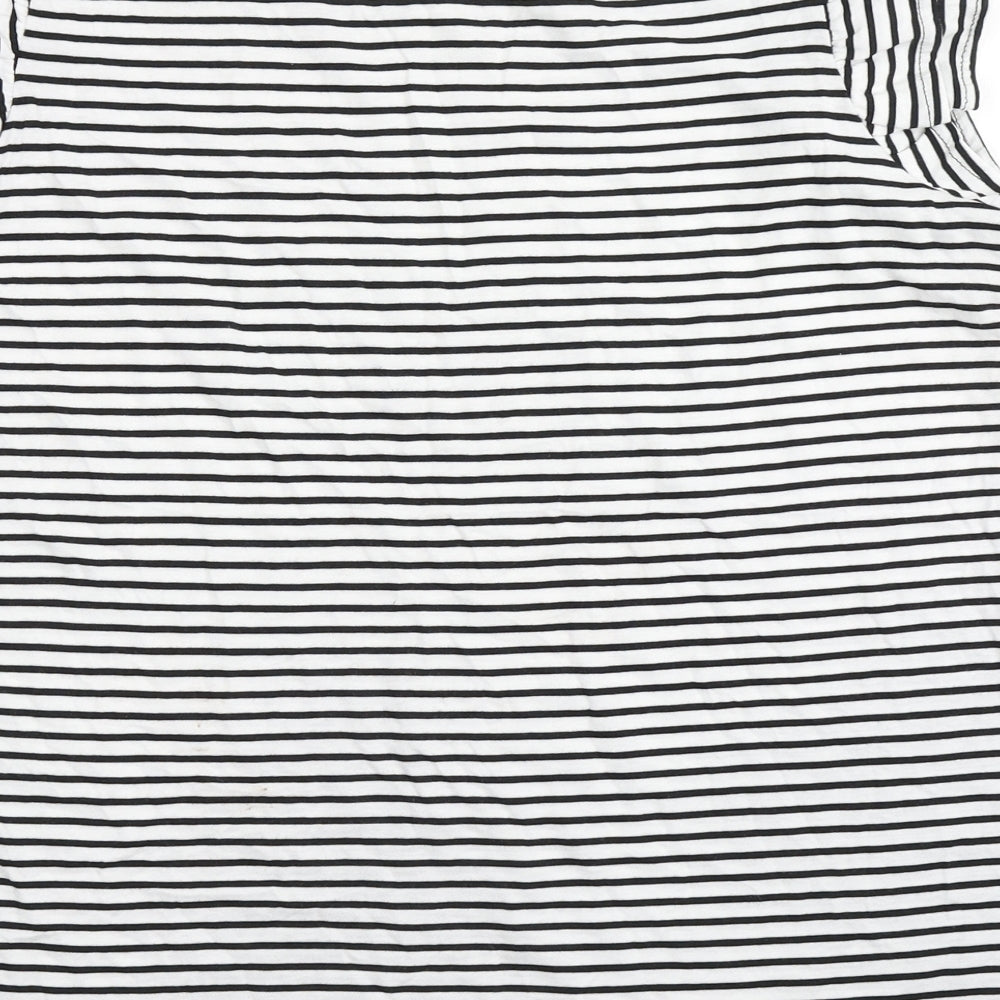 New Look Womens White Striped 100% Cotton Basic T-Shirt Size 16 Round Neck