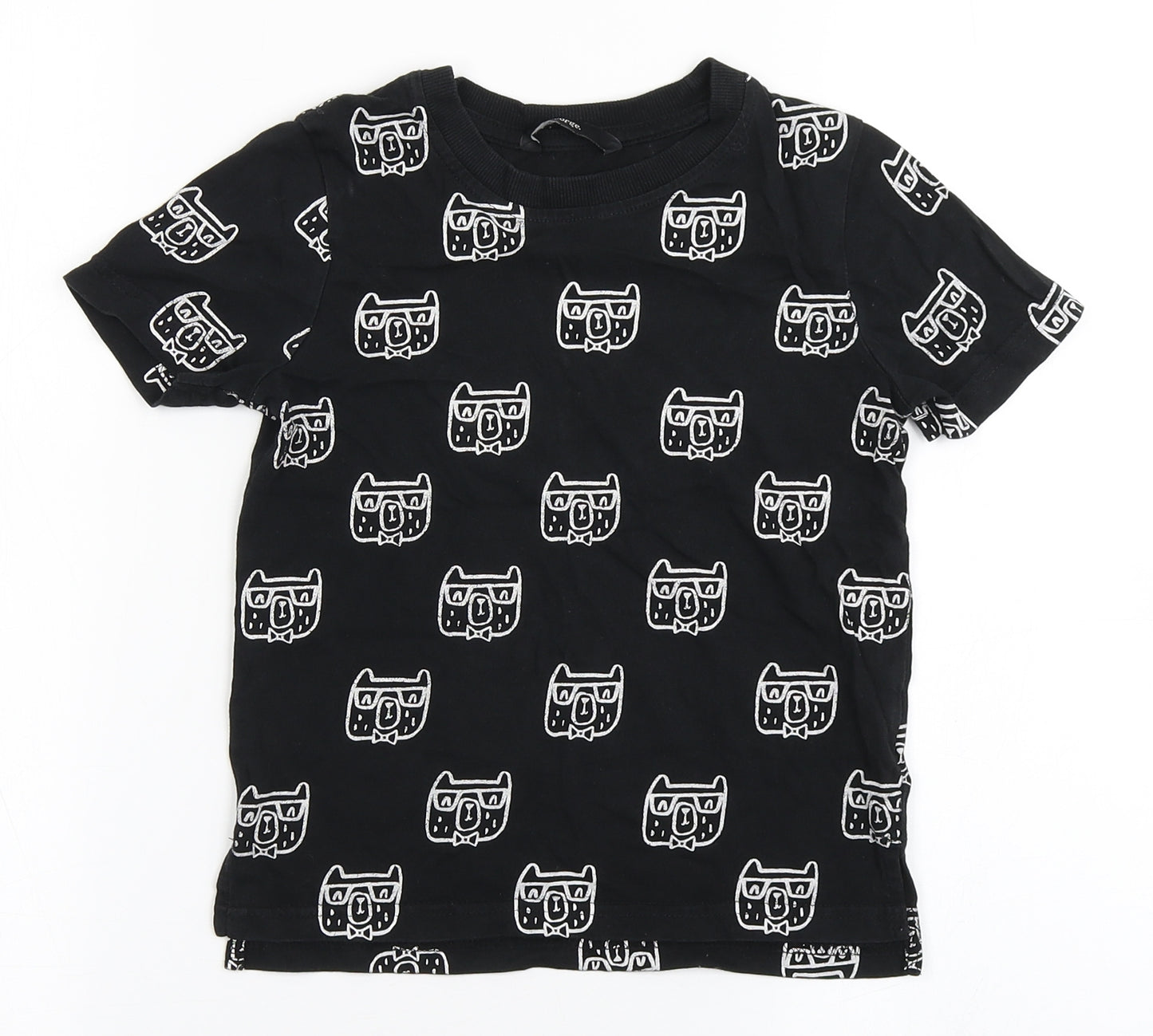 George Boys Black  100% Cotton Basic T-Shirt Size 4-5 Years Round Neck  - Bears