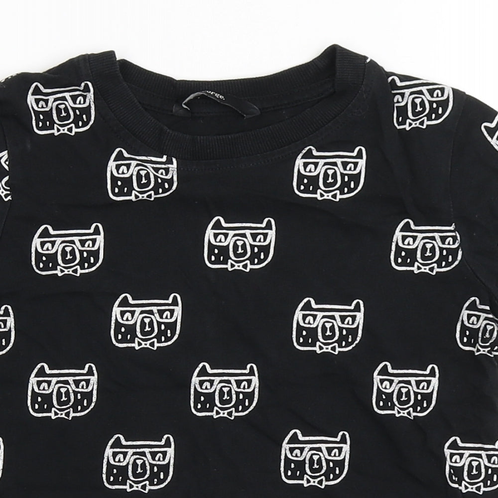 George Boys Black  100% Cotton Basic T-Shirt Size 4-5 Years Round Neck  - Bears