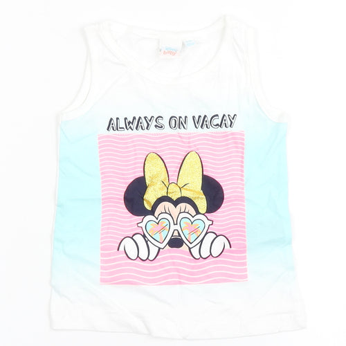 Disney Baby Girls White  100% Cotton Basic Tank Size 9-12 Months Round Neck  - Minnie Mouse