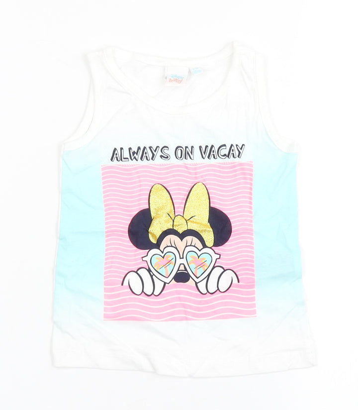 Disney Baby Girls White 100% Cotton Basic Tank Size 9-12 Months Round Neck - Minnie Mouse