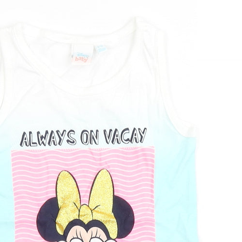 Disney Baby Girls White  100% Cotton Basic Tank Size 9-12 Months Round Neck  - Minnie Mouse