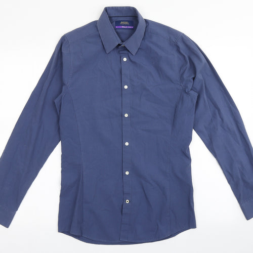 Burton Mens Blue  Polyester  Button-Up Size 14.5 Round Neck Button - Skinny Fit