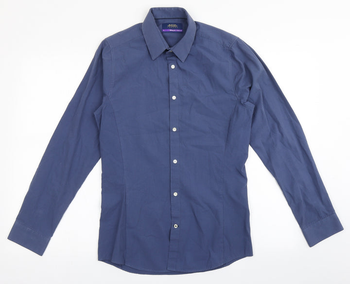 Burton Mens Blue  Polyester  Button-Up Size 14.5 Round Neck Button - Skinny Fit