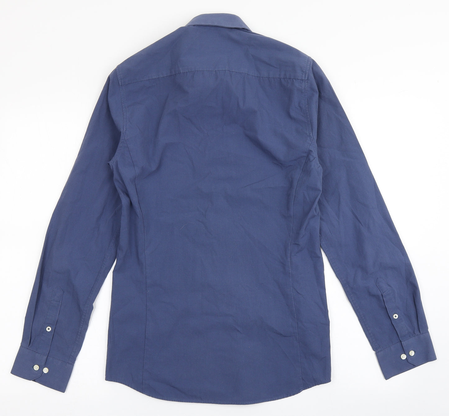 Burton Mens Blue  Polyester  Button-Up Size 14.5 Round Neck Button - Skinny Fit