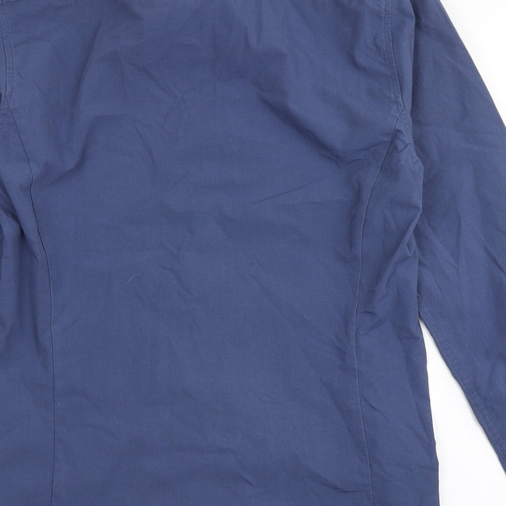 Burton Mens Blue  Polyester  Button-Up Size 14.5 Round Neck Button - Skinny Fit