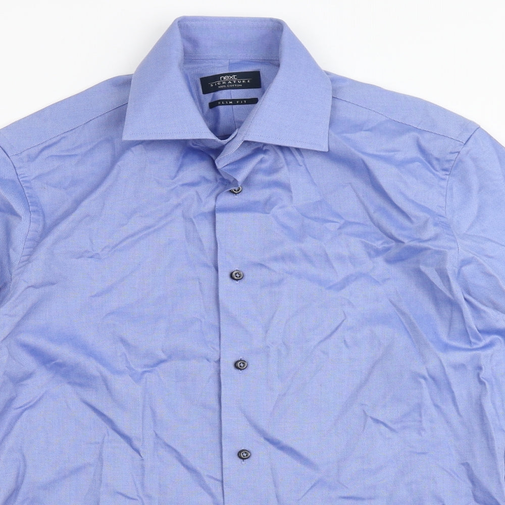 NEXT Mens Blue  100% Cotton  Dress Shirt Size 15 Round Neck Button