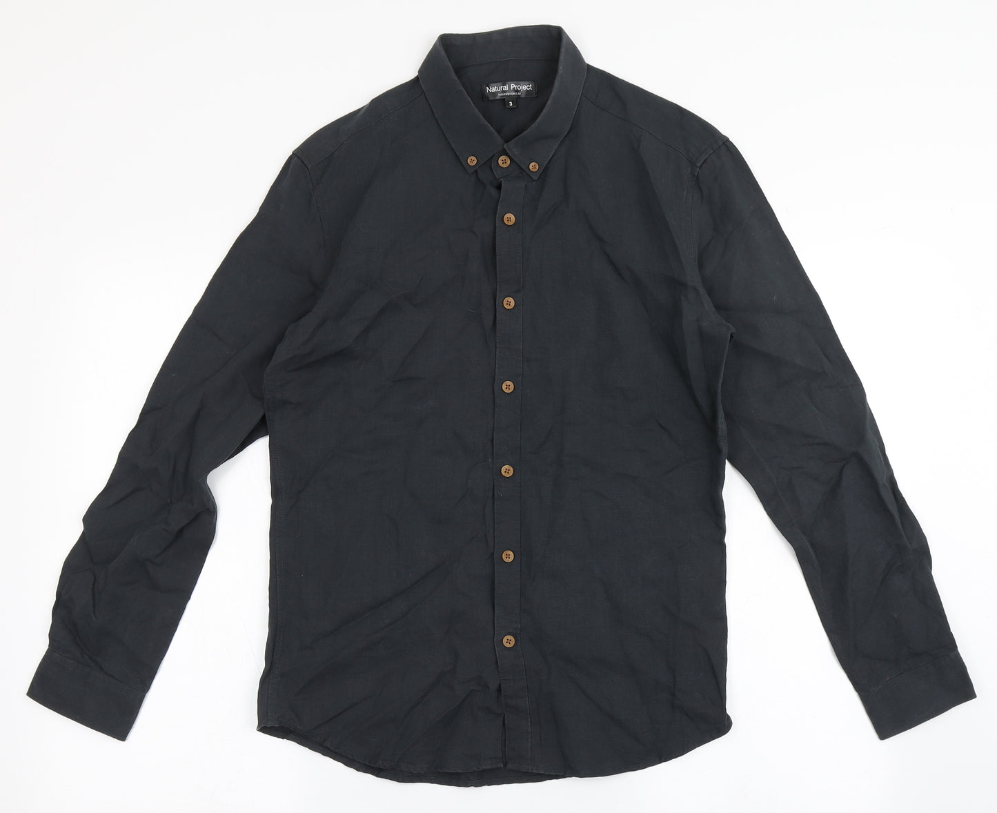 Natural Project Mens Black  Cotton  Button-Up Size M Round Neck Button
