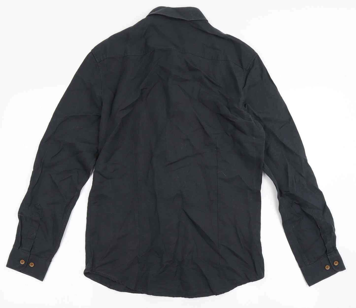 Natural Project Mens Black  Cotton  Button-Up Size M Round Neck Button