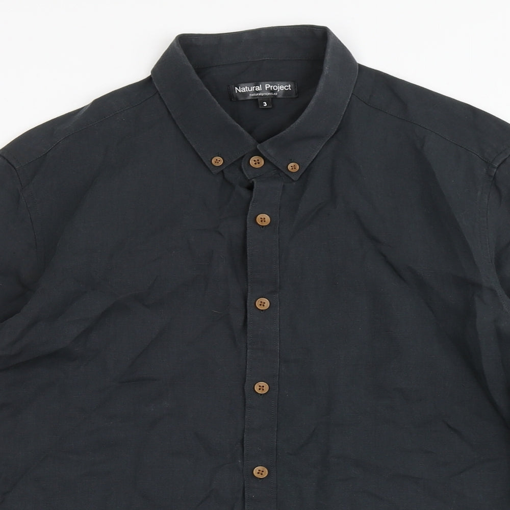 Natural Project Mens Black  Cotton  Button-Up Size M Round Neck Button