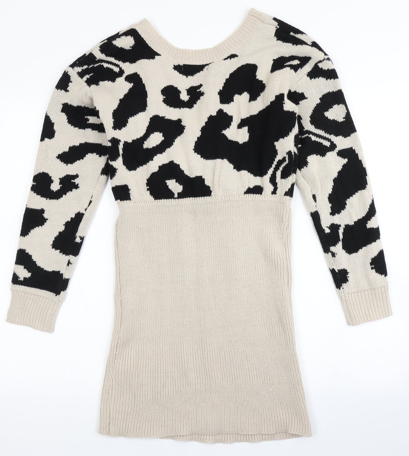 SheIn Womens Beige Animal Print Acrylic Jumper Dress  Size S  V-Neck