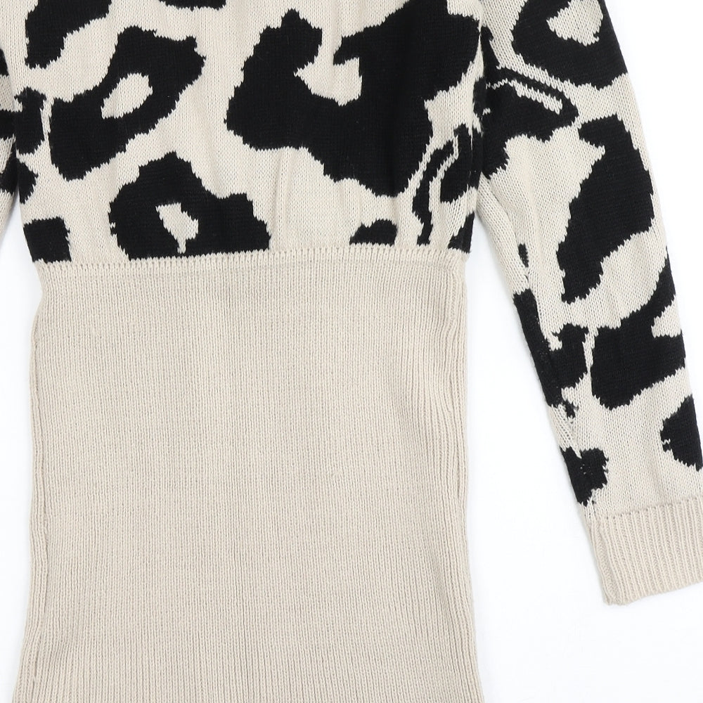 SheIn Womens Beige Animal Print Acrylic Jumper Dress  Size S  V-Neck