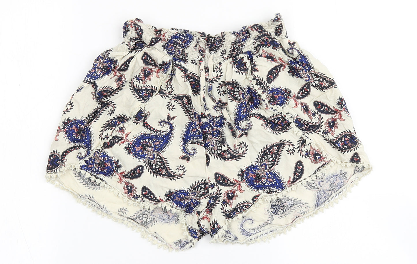Primark Womens Beige Paisley 100% Viscose Hot Pants Shorts Size 12  Regular Drawstring