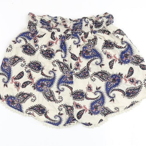 Primark Womens Beige Paisley 100% Viscose Hot Pants Shorts Size 12  Regular Drawstring