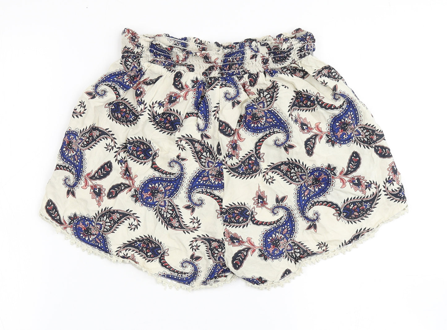 Primark Womens Beige Paisley 100% Viscose Hot Pants Shorts Size 12  Regular Drawstring