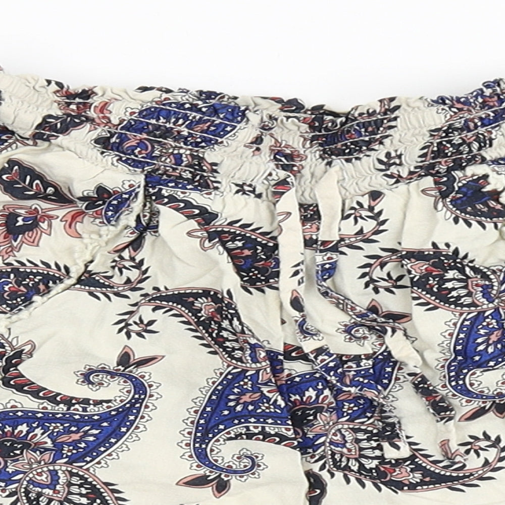 Primark Womens Beige Paisley 100% Viscose Hot Pants Shorts Size 12  Regular Drawstring