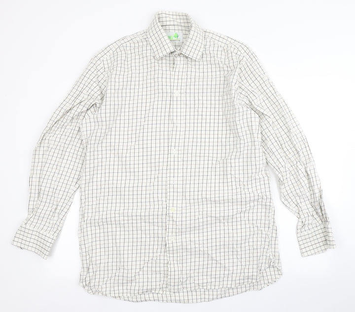 kwg Mens Beige Check Polyester  Button-Up Size 16.5 Round Neck Button