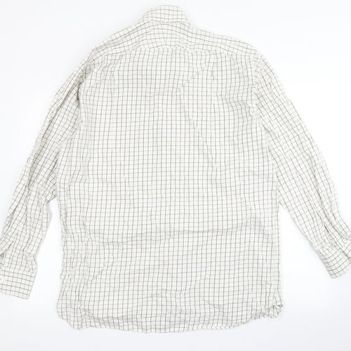 kwg Mens Beige Check Polyester  Button-Up Size 16.5 Round Neck Button