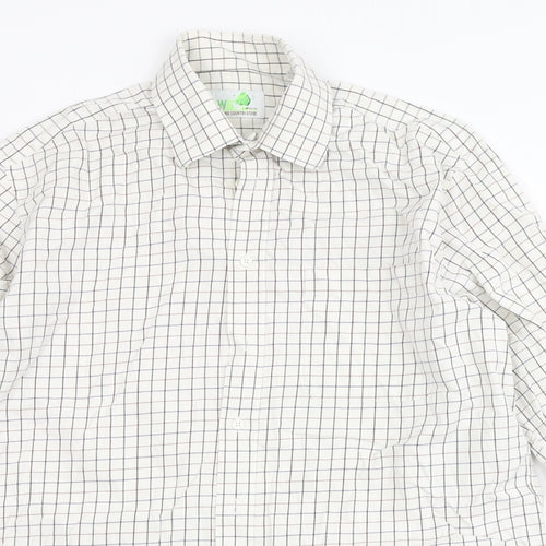 kwg Mens Beige Check Polyester  Button-Up Size 16.5 Round Neck Button