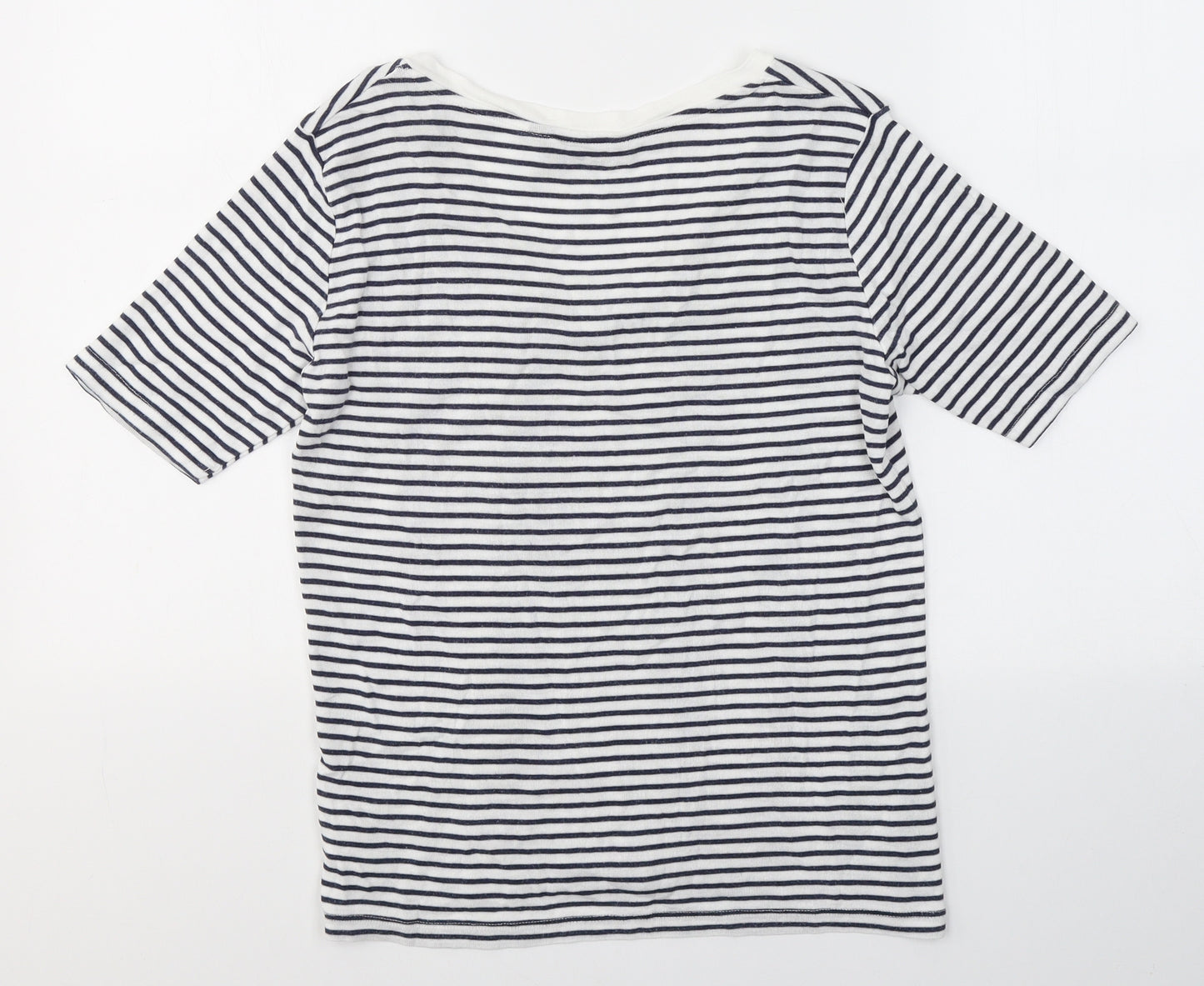 F&F Womens White Striped Lyocell Basic T-Shirt Size 8 V-Neck