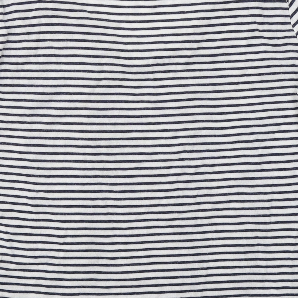 F&F Womens White Striped Lyocell Basic T-Shirt Size 8 V-Neck