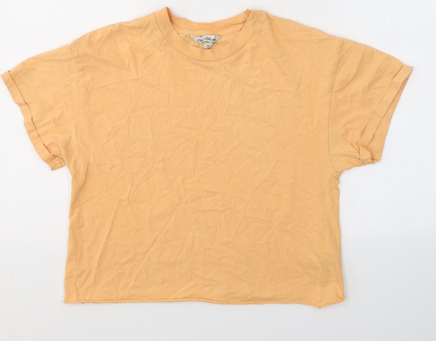 Miss Selfridge Womens Orange  Cotton Basic T-Shirt Size S Round Neck