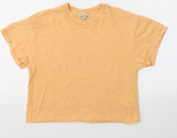 Miss Selfridge Womens Orange  Cotton Basic T-Shirt Size S Round Neck