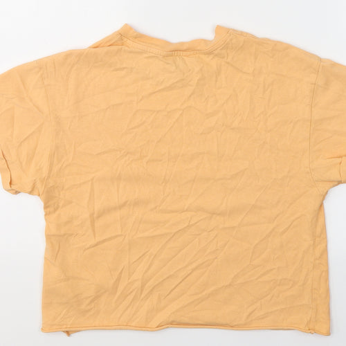 Miss Selfridge Womens Orange  Cotton Basic T-Shirt Size S Round Neck
