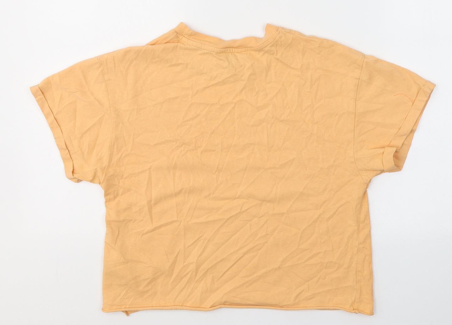 Miss Selfridge Womens Orange  Cotton Basic T-Shirt Size S Round Neck