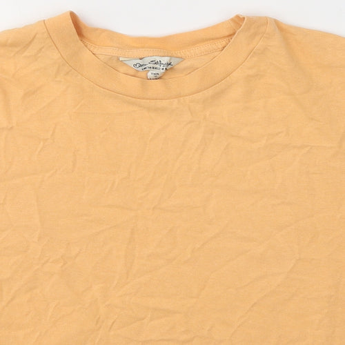 Miss Selfridge Womens Orange  Cotton Basic T-Shirt Size S Round Neck