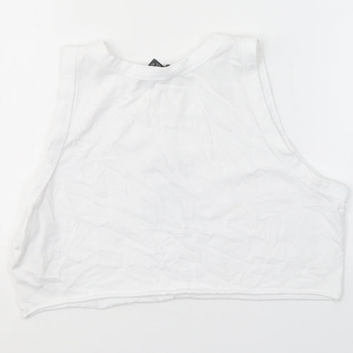 Primark Womens White  100% Cotton Cropped T-Shirt Size S Round Neck - Everyday happiness