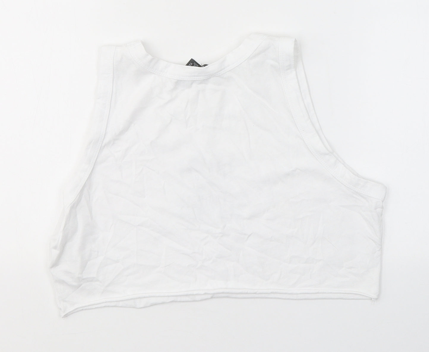 Primark Womens White  100% Cotton Cropped T-Shirt Size S Round Neck - Everyday happiness