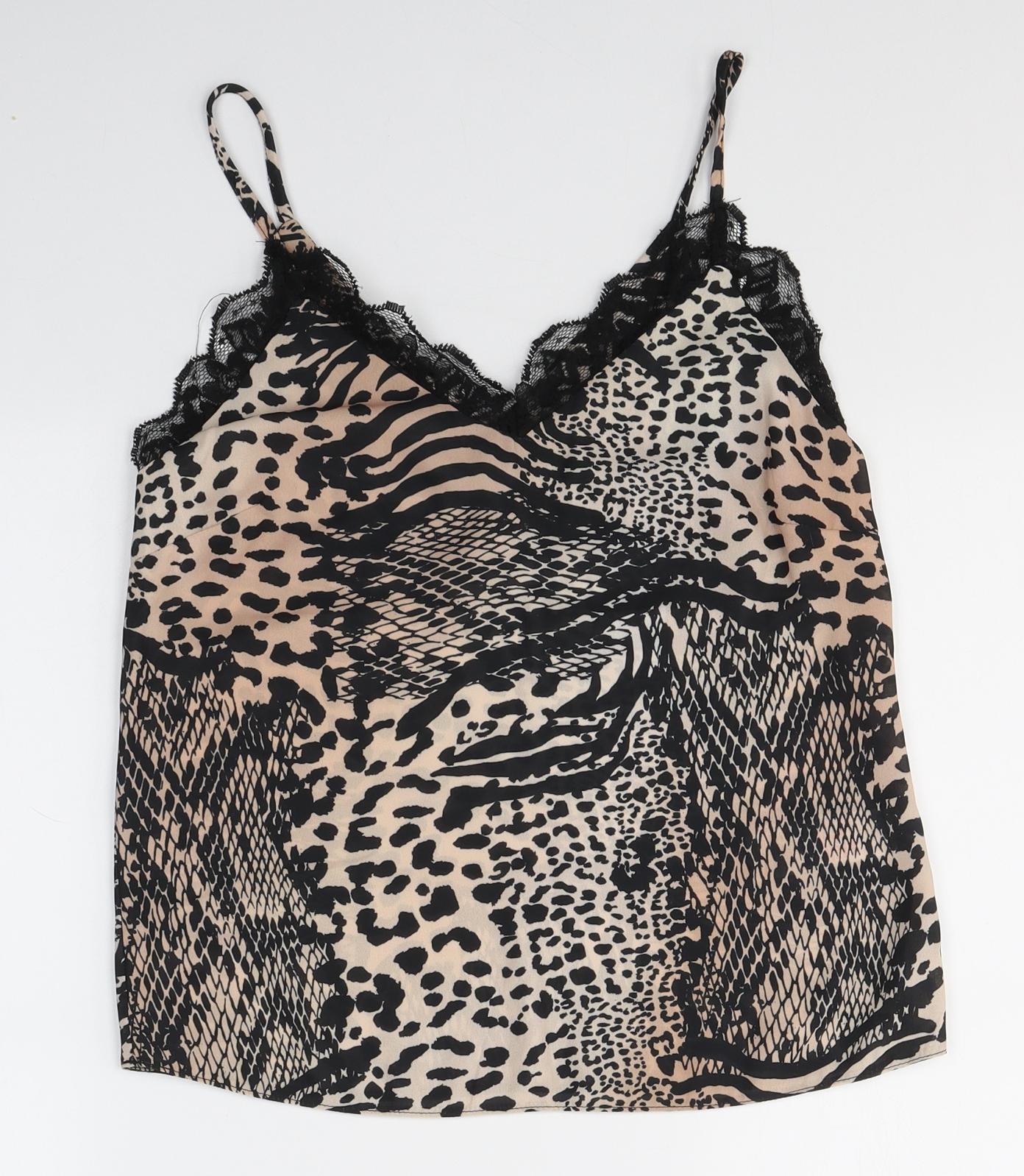 New Look Womens Black Animal Print Polyester Camisole Tank Size 6 V-Neck