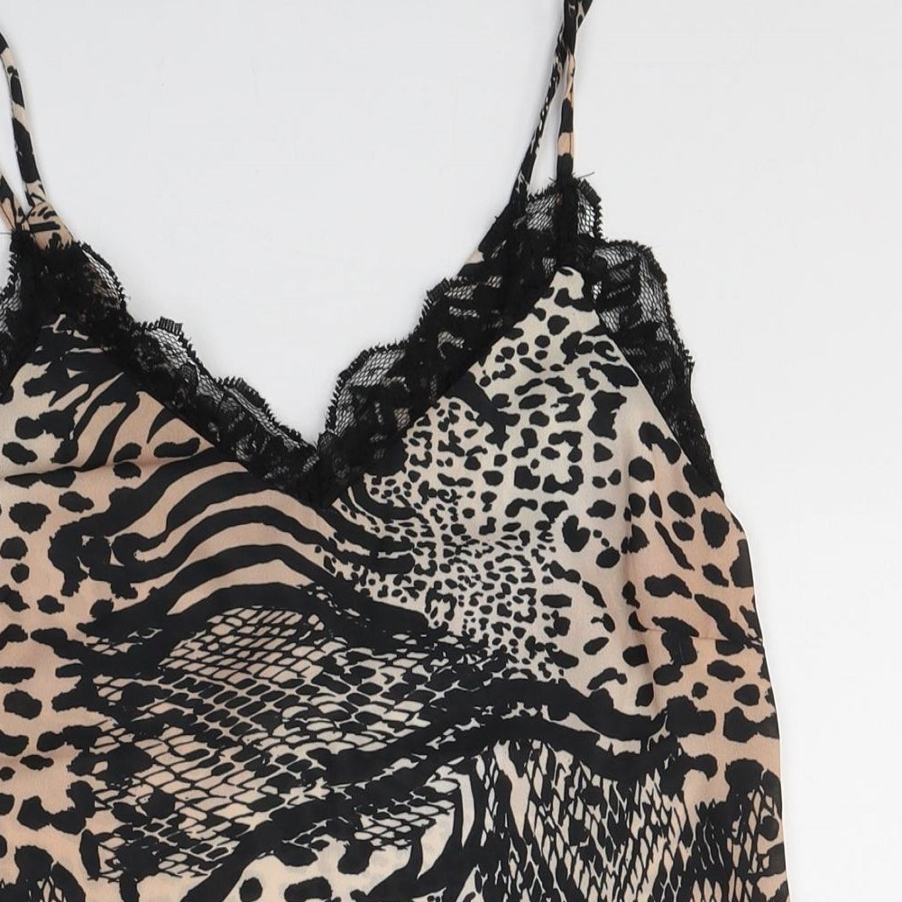 New Look Womens Black Animal Print Polyester Camisole Tank Size 6 V-Neck