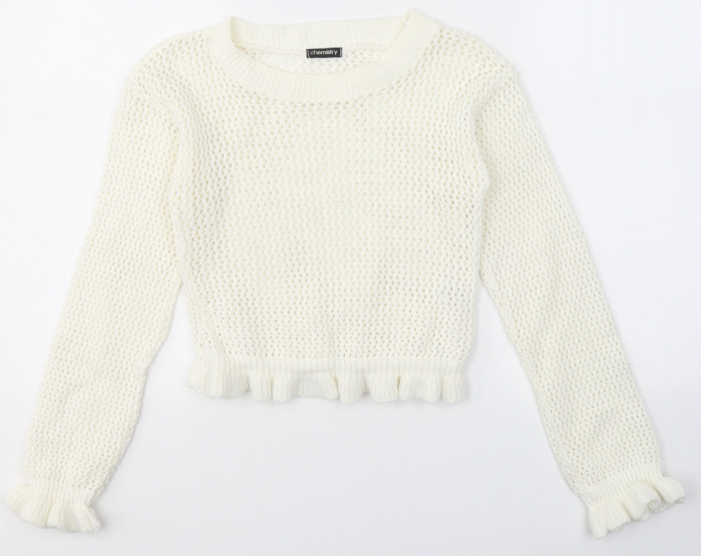 Chemistry Womens White Round Neck  Acrylic Pullover Jumper Size S