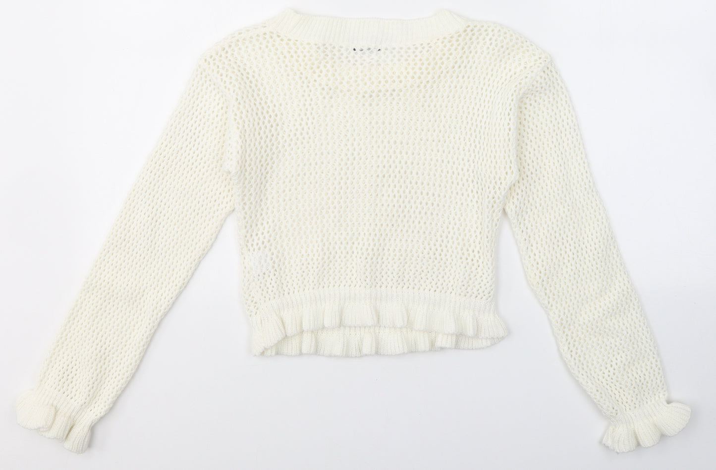 Chemistry Womens White Round Neck  Acrylic Pullover Jumper Size S