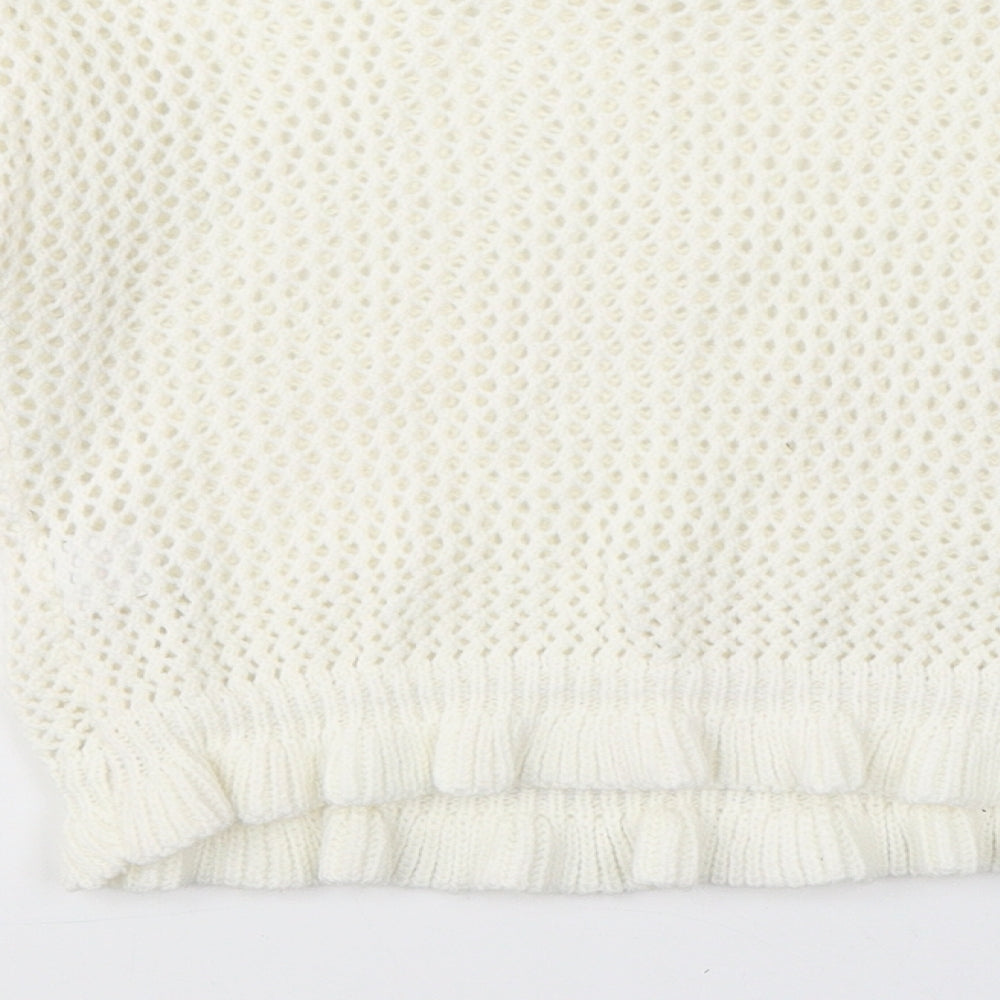 Chemistry Womens White Round Neck  Acrylic Pullover Jumper Size S