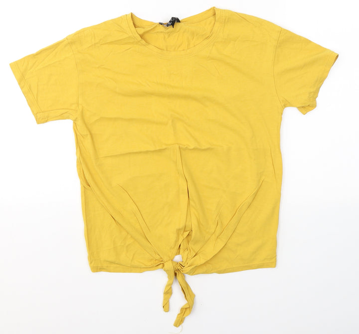 New Look Womens Yellow Cotton Jersey T-Shirt Size 6 Roll Neck