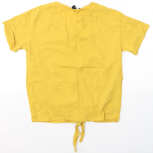 New Look Womens Yellow  Cotton Jersey T-Shirt Size 6 Roll Neck