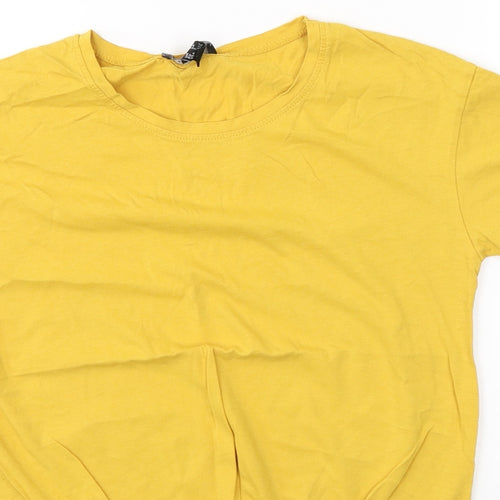 New Look Womens Yellow  Cotton Jersey T-Shirt Size 6 Roll Neck
