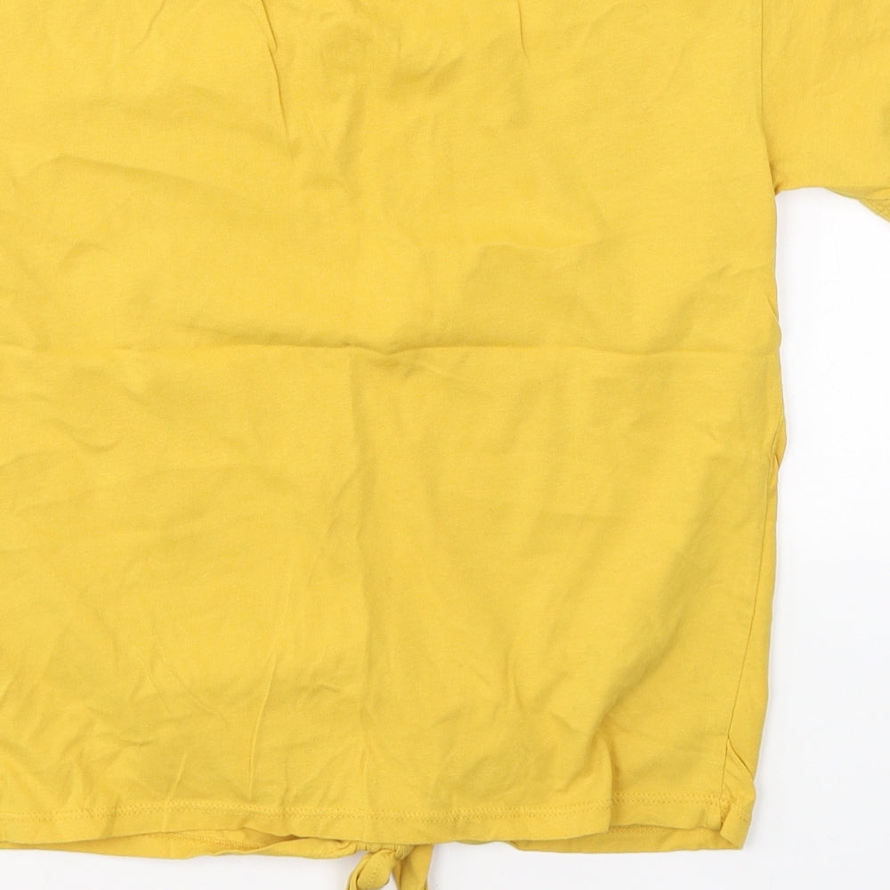 New Look Womens Yellow  Cotton Jersey T-Shirt Size 6 Roll Neck