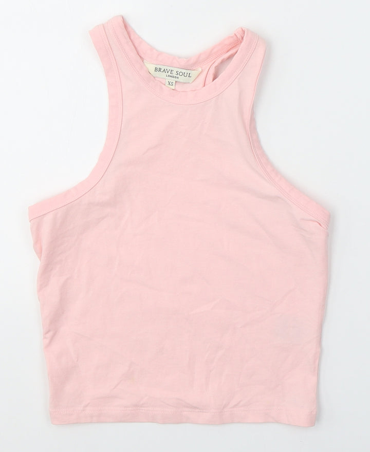 Brave Soul Womens Pink  Cotton Cropped Tank Size XS Round Neck