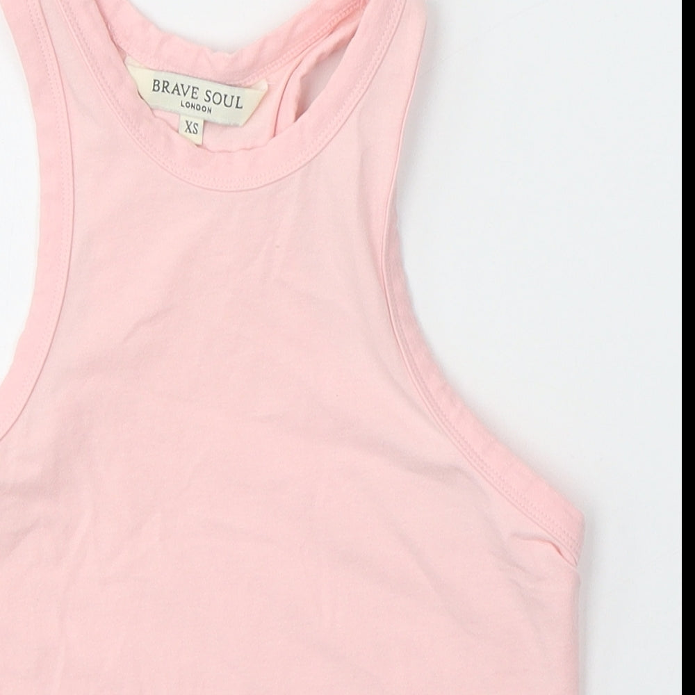 Brave Soul Womens Pink  Cotton Cropped Tank Size XS Round Neck