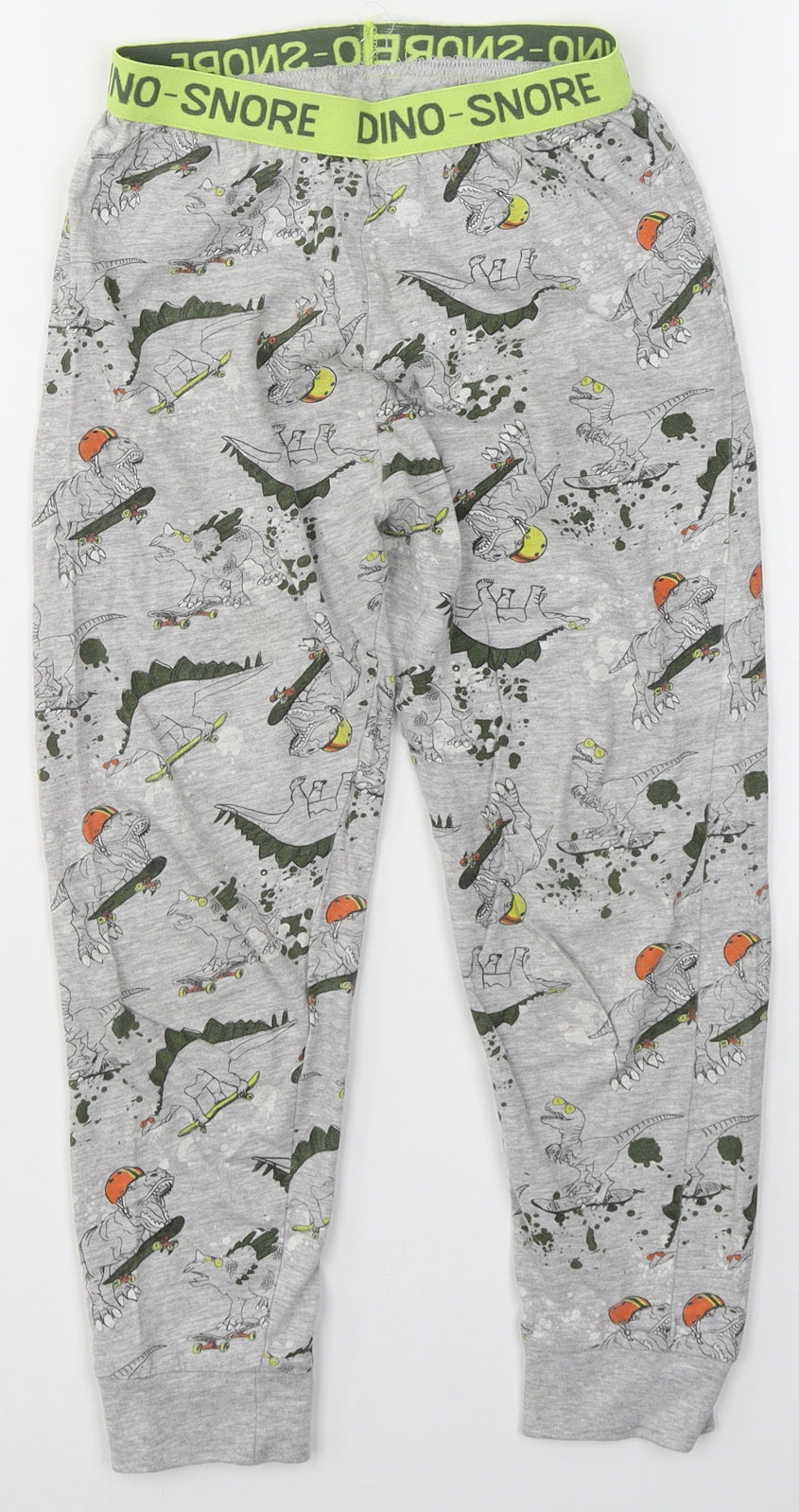 Preworn Boys Grey Solid Cotton  Pyjama Pants Size 7 Years   - Dinosaurs