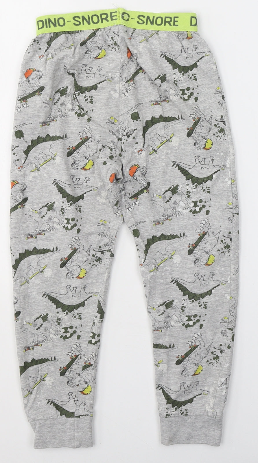 Preworn Boys Grey Solid Cotton  Pyjama Pants Size 7 Years   - Dinosaurs