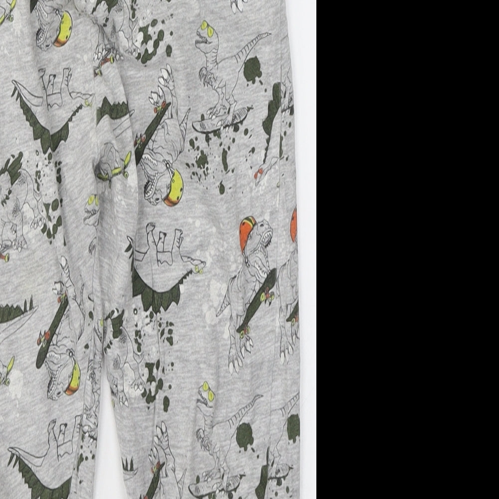 Preworn Boys Grey Solid Cotton  Pyjama Pants Size 7 Years   - Dinosaurs