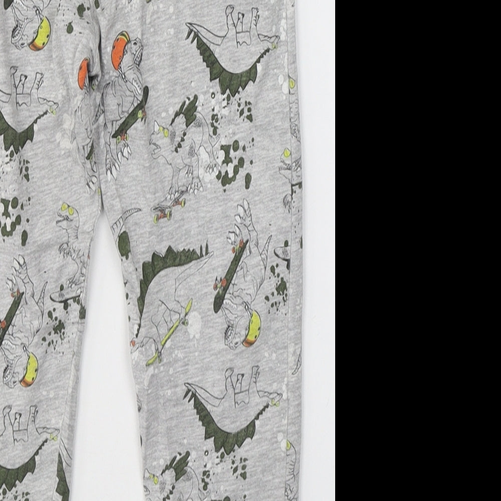 Preworn Boys Grey Solid Cotton  Pyjama Pants Size 7 Years   - Dinosaurs