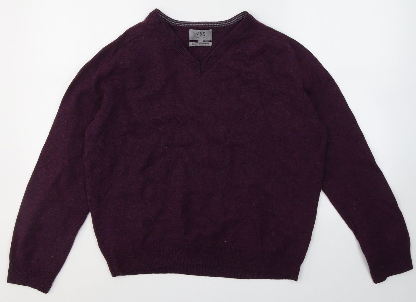 Marks and Spencer Mens Red V-Neck  Wool Pullover Jumper Size 2XL
