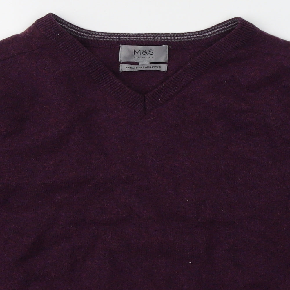 Marks and Spencer Mens Red V-Neck  Wool Pullover Jumper Size 2XL