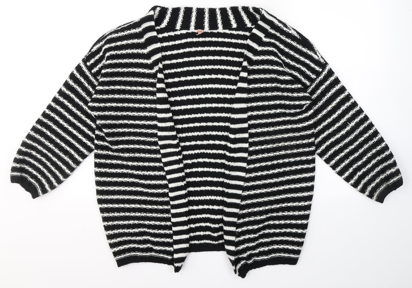 SWEEWE Womens Black V-Neck Striped Acrylic Cardigan Jumper Size S